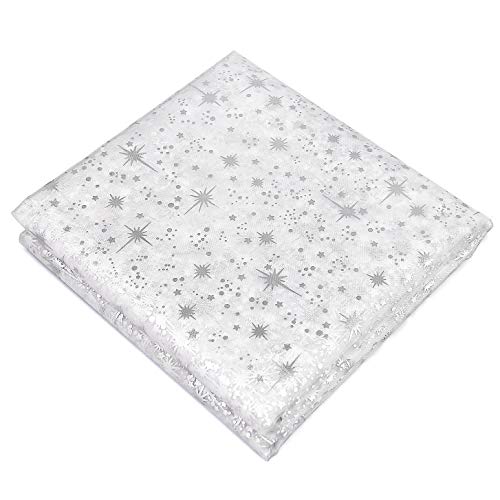 Product Cover Rectangular Tablecloth 60 Inch by 120 Inch. Christmas Theme Semi-Transparent White Background with Silver Stars and Snowflakes. Made with 100% Polyester Machine Washable. Perfect for Holiday Banquets.