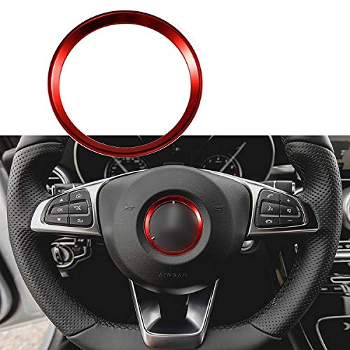 Product Cover 1x Red Steering Wheel Center Logo Decoration Cover Ring Trim For Mercedes Benz C E CLA GLA GLC GLE Class 2015+