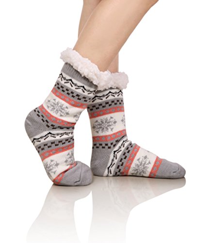 Product Cover DoSmart Womens Winter Thermal Snowflake Fleece Lining Fuzzy Warm Indoor Home Socks Gray One Size