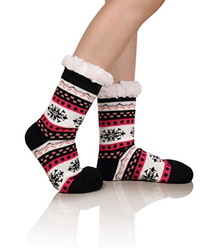 Product Cover DoSmart Womens Winter Thermal Snowflake Fleece Lining Fuzzy Warm Indoor Home Socks (Black)