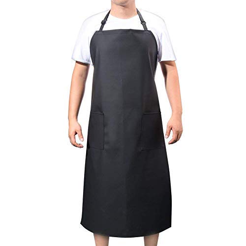 Product Cover VWELL Rubber Vinyl Waterproof Apron, Long Chemical Resist Cooking Aprons for Men Women Chef, Adjustable Bib Blue Apron, for Dishwashing, Butcher, Dog Grooming, Cleaning Fish (blue-41.5) (Black)