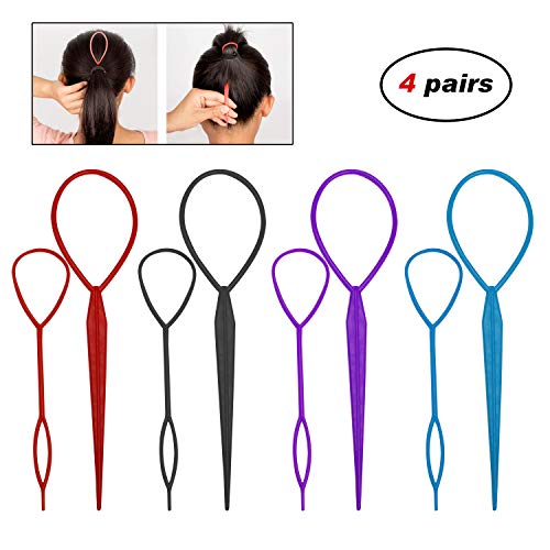 Product Cover Adecco LLC 4 Pairs Hair Braid Accessories Ponytail Maker,French Braid Tool Topsy Tail Loop Hair Kit (4 Pairs Topsy Tail)