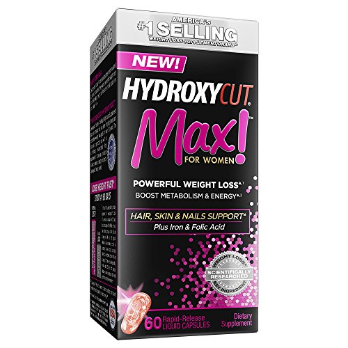 Product Cover Hydroxycut Max Weight Loss Supplements for Women, Boosts Metabolism & Energy, Hair, Skin & Nails Support with Iron & Folic Acid, 60 Count