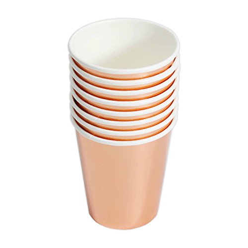 Product Cover Andaz Press Rose Gold Copper Foil 9oz Paper Cups, 8-Pack, Shiny Metallic Colored Wedding Birthday Baby Shower Graduation Party Supplies Decorations Tableware