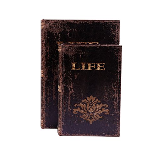 Product Cover WaaHome Faux Book Box Antique Wooden Leather Jewelry Keepsake Boxes Set with Floral Decoration,Set of 2
