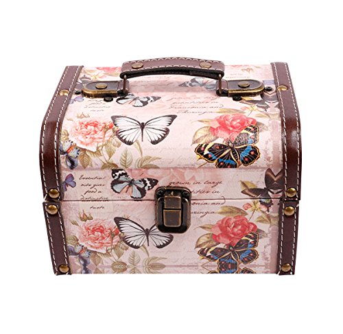 Product Cover WaaHome Butterfly Wooden Treasure Boxes Decorative Jewelry Keepsakes Box for Kids Girls Women Gifts,Pink (7.1''X5.6''X4.7'')