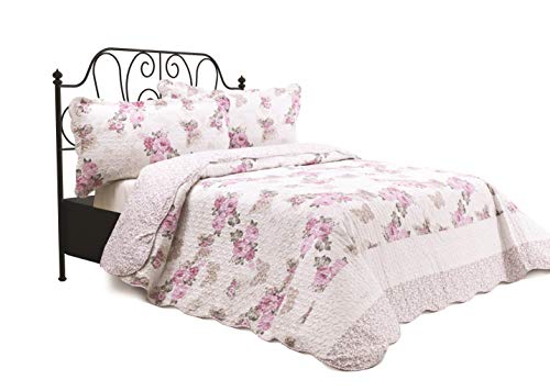 Product Cover Chiara Rose 3 Piece Reversible Quilt Set Bedspread Coverlet Lightweight Comforter Full Queen PNK RS
