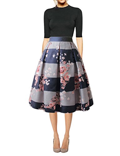 Product Cover Hanlolo Women's Floral Midi Skirts High Waisted A-Line Cocktail Party Prom Skirt