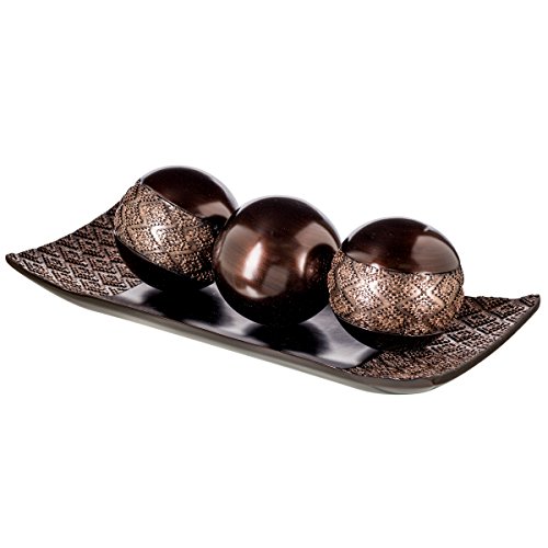 Product Cover Dublin Home Decor Tray and Orbs Balls Set of 3 - Coffee Table Mantle Decor Centerpiece Bowl with Spheres House Decorations, Decorative Accents for Living Room or Dining Table, Gift Boxed (Brown)