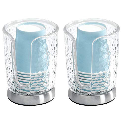 Product Cover mDesign Modern Plastic Compact Small Disposable Paper Cup Dispenser - Storage Holder for Rinsing Cups on Bathroom Vanity Countertops - 2 Pack - Clear/Brushed