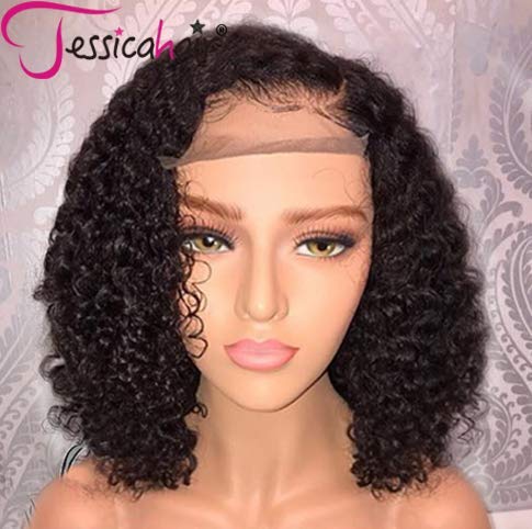 Product Cover Jessica Hair 13x6 Lace Front Wigs Human Hair Wigs For Black Women Curly Brazilian Virgin Hair Glueless with Baby Hair (12 inch with 150% density)