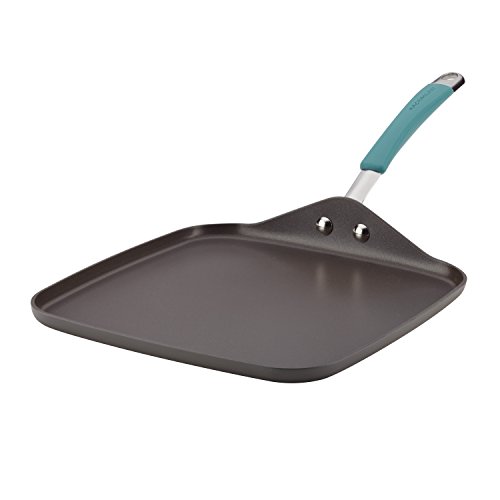 Product Cover Rachael Ray 87659 Cucina Hard Anodized Nonstick Griddle Pan/Flat Grill, 11 Inch, Gray with Agave Blue Handle