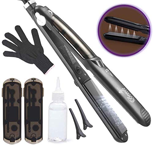 Product Cover Professional Steam Hair Straightener for steam & infusion treatment Salon quality 2in1 Ceramic Tourmaline flat iron styler Straighteners 4 Dry & Wet hair 360° Swivel Cord 450ºF