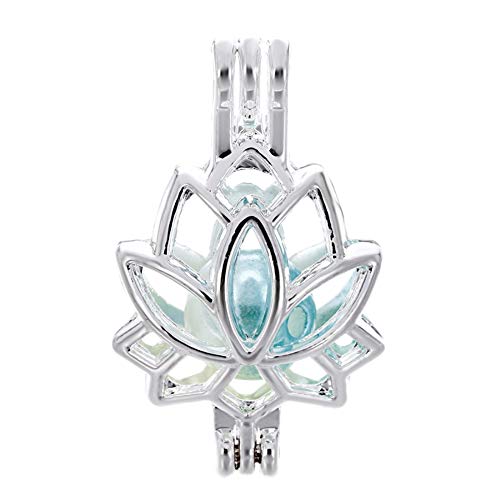 Product Cover Vie jeune 10pcs Lotus Flower Pearl Cage Bright Silver Beads Cage Locket Pendant Jewelry Making-For Oyster Pearls, Essential Oil Diffuser, Fun Gifts (Lotus Flower)