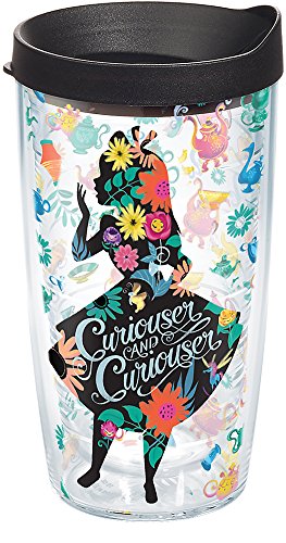 Product Cover Tervis 1269202 Disney - Alice In Wonderland Curiouser Insulated Tumbler with Wrap and Black Lid, 16oz, Clear