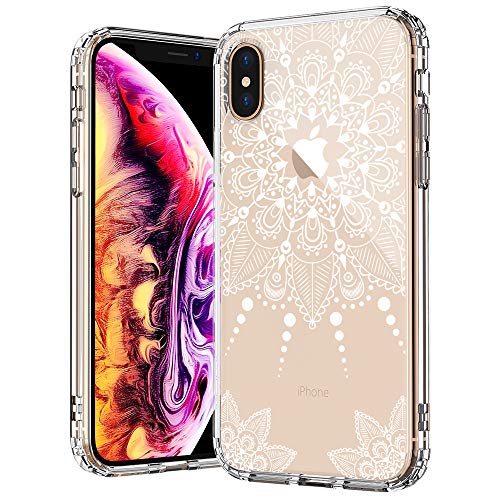 Product Cover MOSNOVO Case for iPhone Xs/iPhone X, White Henna Mandala Lace Floral Clear Design Printed Transparent Plastic Back Case with TPU Bumper Protective Case Cover for iPhone X/iPhone Xs