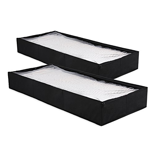 Product Cover Magicfly UnderBed Bags, Sturdy Cardboard in Each Side & Premium Zipper & Transparent Top Clothing Organizer for Blankets, Linen, Under Bed Storage Black, Pack of 2