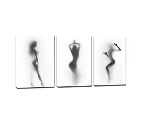 Product Cover Sexy Nude Women Wall Art Picture 3 Pieces Black White Naked Girl in the Shower Canvas Painting Print Artwork Home Decor for Living Room Bathroom Bedroom Framed Stretched Ready to Hang(36''Wx16''H)
