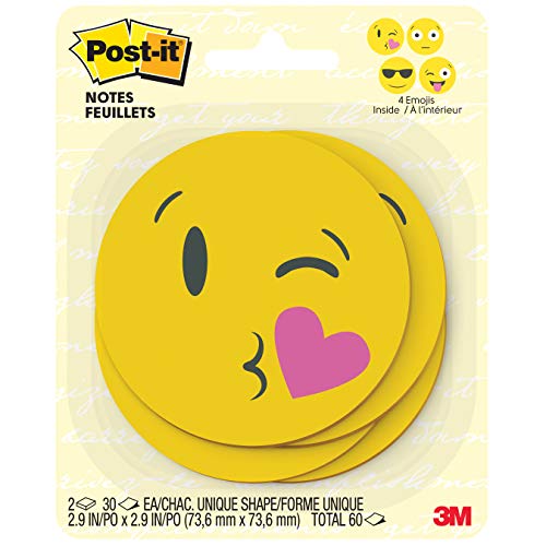 Product Cover Post-it Printed Notes, 3 in x 3 in, Emoji designs, 4 alternating faces, 2 Pads/Pack, 30 Sheets/Pad (BC-2030-EMOJI)