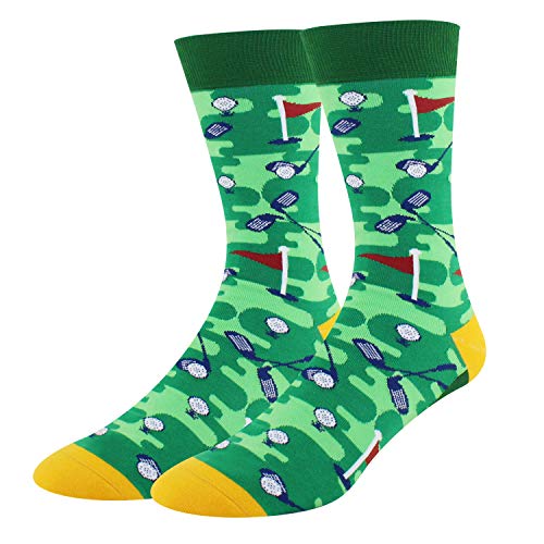 Product Cover Men's Novelty Fun Sporting Golf Crew Socks Crazy Funny Silly Socks in Green