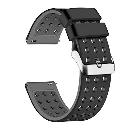 Product Cover Lwsengme Silicone Quick Release - Choose Color & Width (18mm, 20mm,22mm) - Soft Rubber Watch Bands (Black/Gray, 22mm)