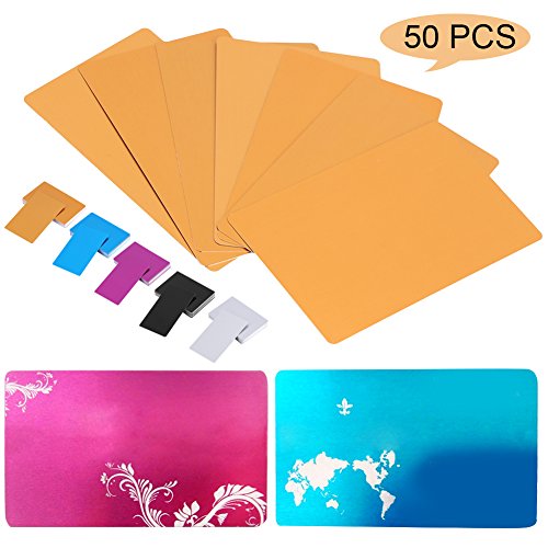 Product Cover 50Pcs Metal Business Cards Blanks for Customer Laser Engraving DIY Gift Cards 5 Colors Optional(Gold)