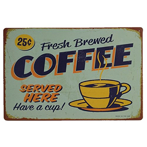 Product Cover AiYahoo Fresh Brewed Coffee Served Here Have a Cup Retro Vintage Metal Sign 12
