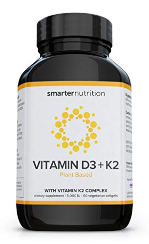 Product Cover Plant-Based Vitamin D3 with Vegan K2 Complex in a Vegetarian Softgel | Includes 5,000 IU of Vitamin D for Supporting Complete Bone Health & Arterial Protection (1 Month Supply)(Packaging May Vary)