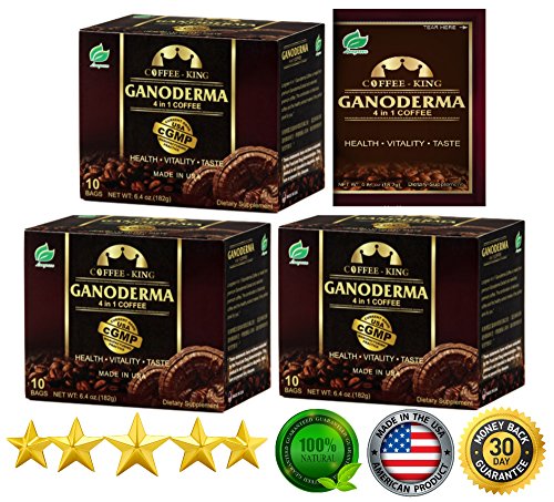 Product Cover PureGano Ganoderma Coffee Cafe Latte- Reishi Coffee Mix - Instant 3-in-1. 180mg Ganoderma Lucidum Red Reishi Mushroom Extract - Non Dairy Creamer & Sugar Included- 3 Box 30 Sachets