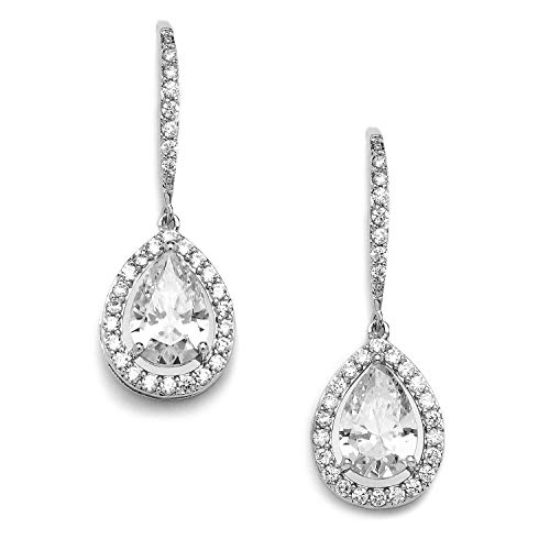Product Cover Mariell Pear-Shaped CZ Teardrop Wedding Earrings for Bride or Bridesmaids - Platinum Plated Dangles