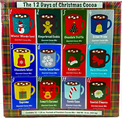 Product Cover Christmas Sampler Gift 12 Days of Cocoas (Hot Chocolate) Advent Calendar Gourmet Gift Box Set Flavored Cocoa - Best Xmas Present For Friends, Family, Corporate, Client, Coworkers, or Teachers (Cocoa)