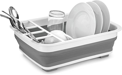 Product Cover Home Basics Silicone and Plastic Easy Storage Collapsible Dish Rack and Cutlery Holder White