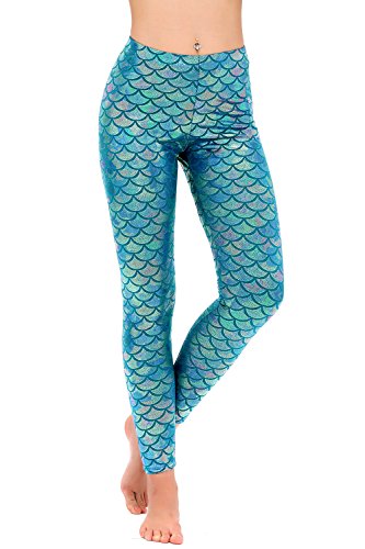 Product Cover Nihoe Women's Shiny Fish Scale Mermaid Leggings Pants (Small/2/4, Multicolor Blue)
