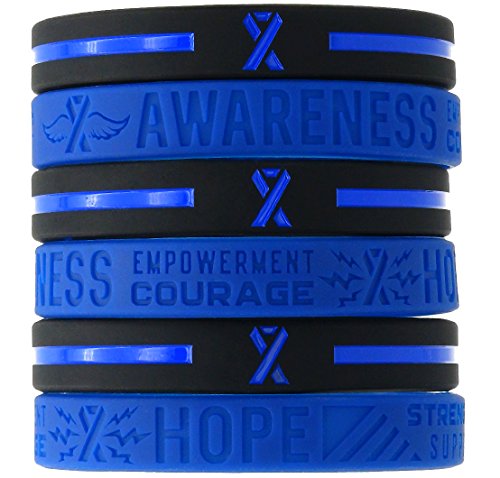 Product Cover (12-Pack) Blue Awareness Ribbon Silicone Wristbands - Wholesale Bulk Pack of 1 Dozen Bracelets in Unisex Adult Size