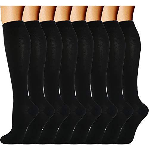 Product Cover ACTINPUT 8 Pairs Compression Socks Women & Men -Best Medical,Nursing,Travel & Flight Socks-Running & Fitness，Pregnancy-15-20mmHg (L/XL, Black)