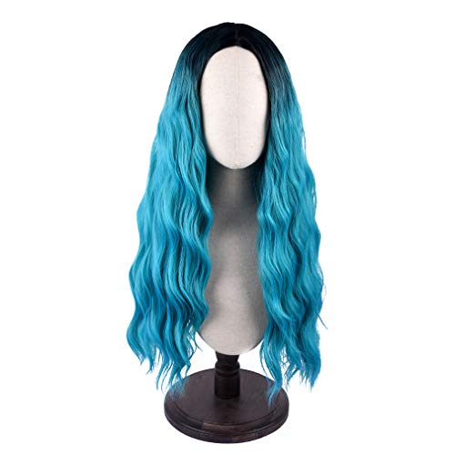 Product Cover SEIKEA Long Blue Wig Curly Hair with Root Color Ombre 28 Inch Natural Looking Cosplay Outfit
