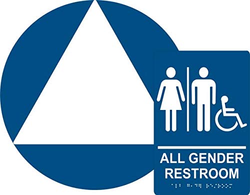 Product Cover All Gender Restroom Sign Set, ADA Compliant Title 24 Set, Wall & Door Sign, Braille Grade II(Californian), Title 24,12