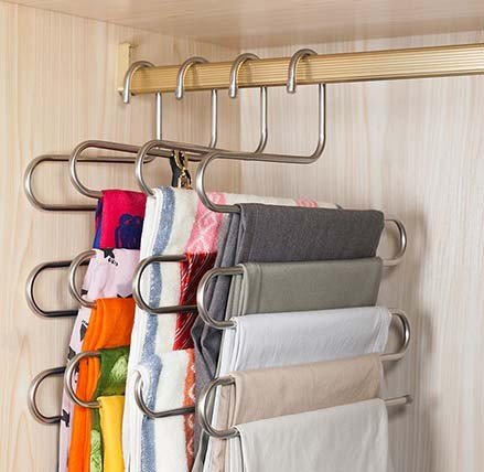 Product Cover Pindia 1Pc 'S' Shape Stainless Steel 5 Layer Pant Hanger, Cupboard Organiser Space Saving Hanger