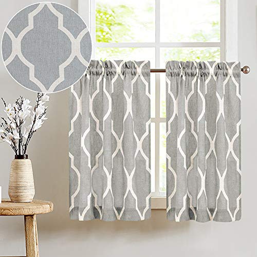 Product Cover Grey Moroccan Tile Print Tier Curtains for Kitchen Lattice Cafe Curtains 24 inches Long Short Kitchen Window Curtain Sets for Bathroom 1 Pair