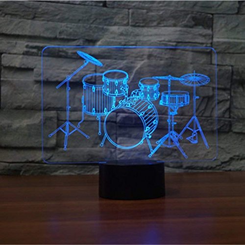 Product Cover HPBN8 3D Drum Kit Optical Illusion Night Light 7 Color Change USB Touch Button LED Desk Table Light Lamp