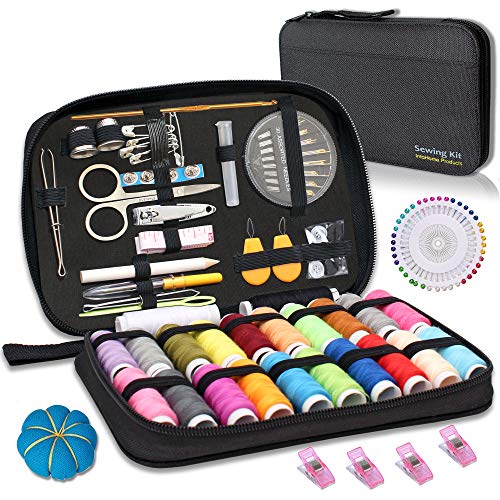 Product Cover Sewing KIT- Over 120 Quality Essential Sewing Supplies, with 22 Premium Spools of Threads, Scissors, Includes Easy to Thread Sewing Needle, Perfect Starter, Adults, Beginners, Best for Home, Travel