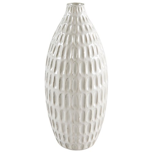 Product Cover Stone & Beam Modern Oval Pattern Decorative Stoneware Vase, 11.1 Inch Height, Off-White