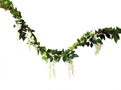 Product Cover Sunrisee 2 Pcs Artificial Flowers 6.6ft Silk Wisteria Ivy Vine Hanging Flower Greenery Garland for Wedding Party Home Garden Wall Decoration, White
