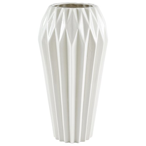 Product Cover Rivet Modern Angled Stoneware Home Décor Flower Vase - 12 Inch, White