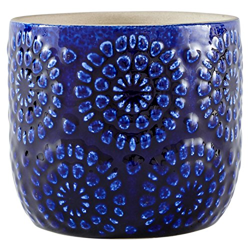 Product Cover Stone & Beam Modern Ceramic Floral Embossed Decorative Planter Flower Pot, 4.4