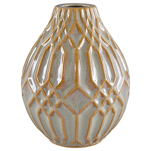 Product Cover Stone & Beam Modern Ceramic Home Decor Flower Vase With Geometric Pattern - 6.25 Inch, Brown and Grey
