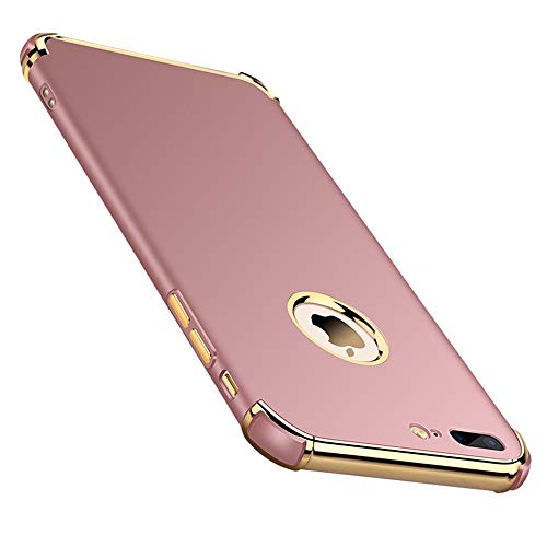 Product Cover Chengming Compatible with iPhone 7 Plus/iPhone 8 Plus 3 in 1 Anti-Scratch Anti-Fingerprint Shockproof Electroplate Frame Strong Magnetic Adsorption with Non Slip Coated Case(5.5 inch)(Rose Gold)