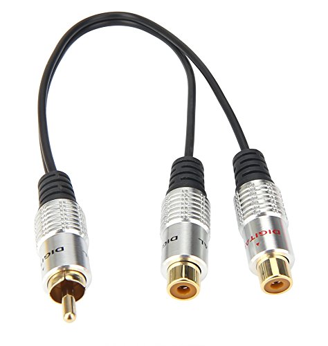 Product Cover Devinal Premium Aluminium Alloy RCA Male to Dual 2-RCA Female Gold Plated Adapter, Stereo Splitter Y Audio Cable(RCA F-2 RCA M) (1 Male to 2 Female)