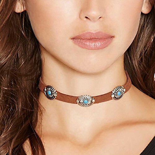 Product Cover LittleB Bohemia Choker Vintage Simple Turquoise necklace for women and girls. (Coffee)
