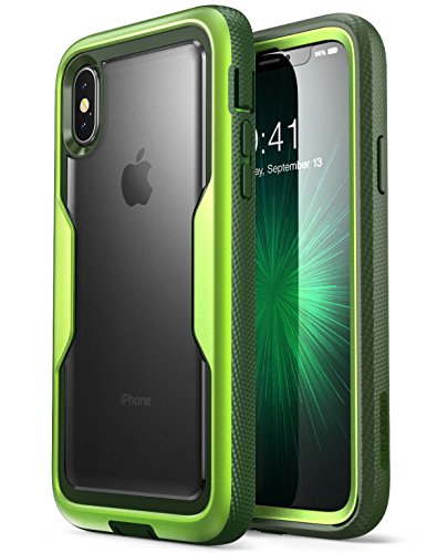 Product Cover i-Blason Magma Series Case for iPhone X / iPhone Xs, [Heavy Duty Protection] [Clear Back] Shock Reduction/Full Body Bumper Case with Built-in Screen Protector (MetallicGreen)